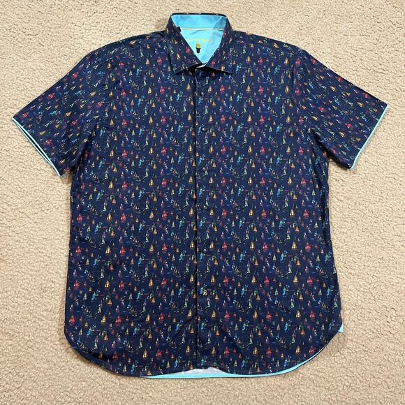Visconti Black Mens Multicolor Sail Printed Button Up Shirt Size Large - Picture 1 of 5